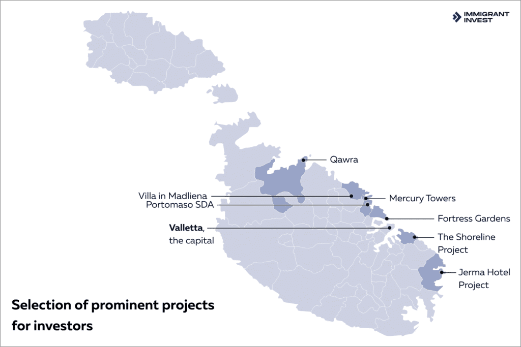 Map of real estate projects in Malta for foreign investors